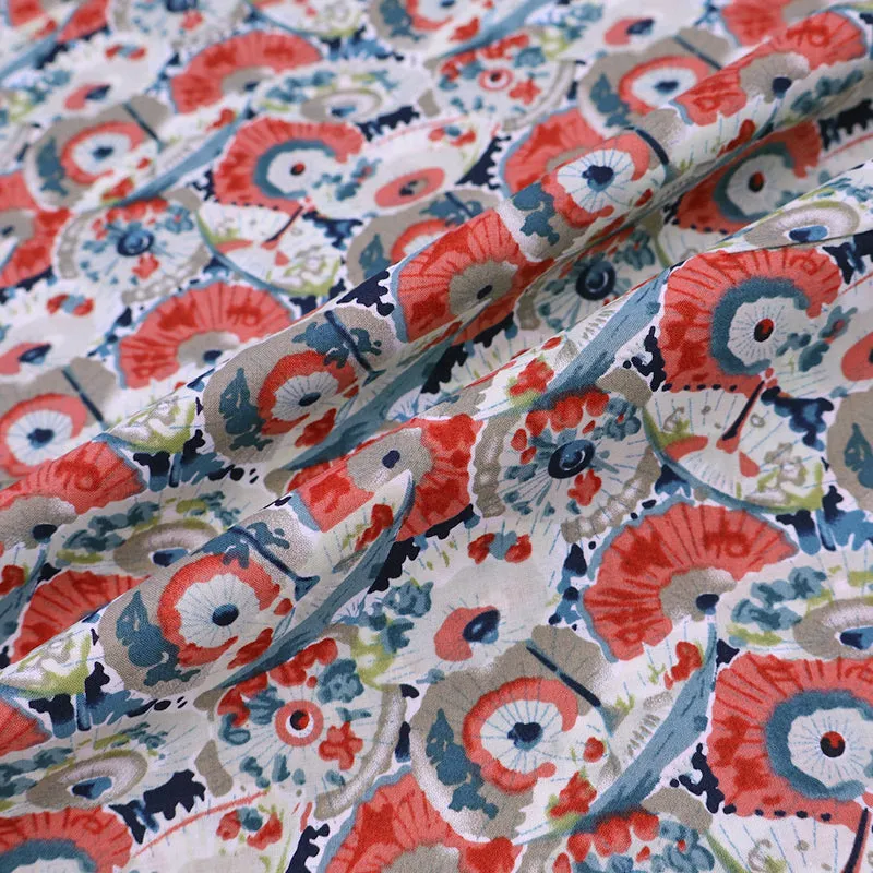 Dressmaking Floral Cotton Lawn Fabric - Evelyn - Red and Blue