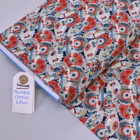 Dressmaking Floral Cotton Lawn Fabric - Evelyn - Red and Blue