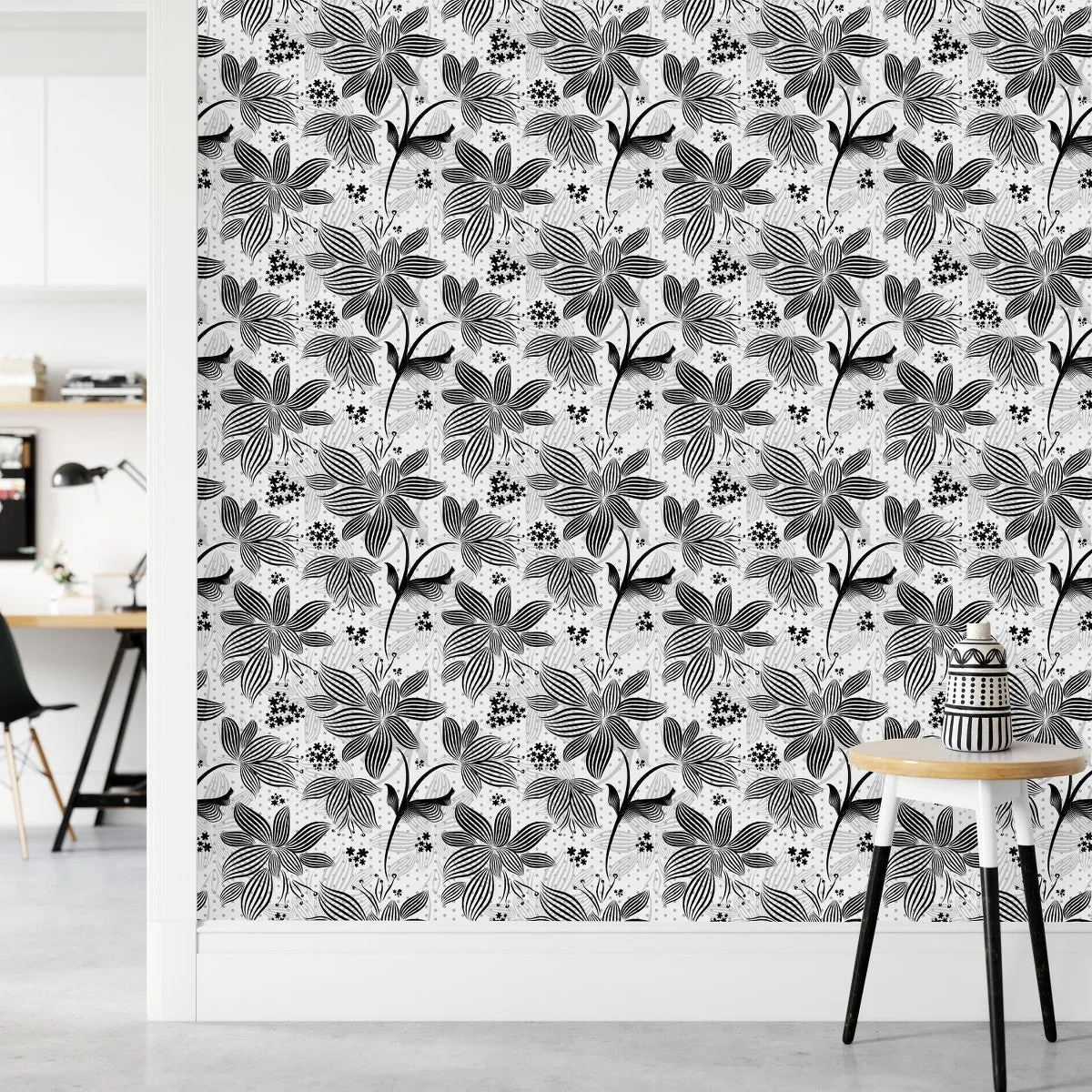 Elegant Black and White Floral Wallpaper Chic