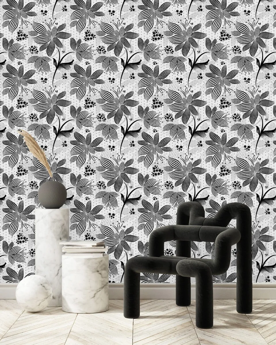 Elegant Black and White Floral Wallpaper Chic