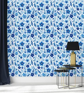 Elegant Blue Floral Wallpaper Vogue