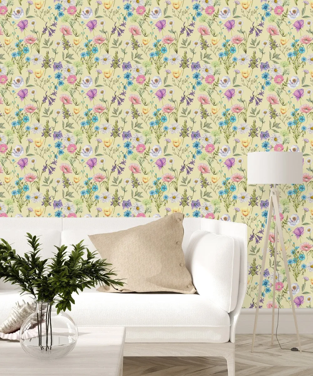 Elegant Yellow Wallpaper with Wildflowers