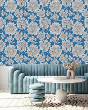 Fashionable Blue Floral Wallpaper Tasteful