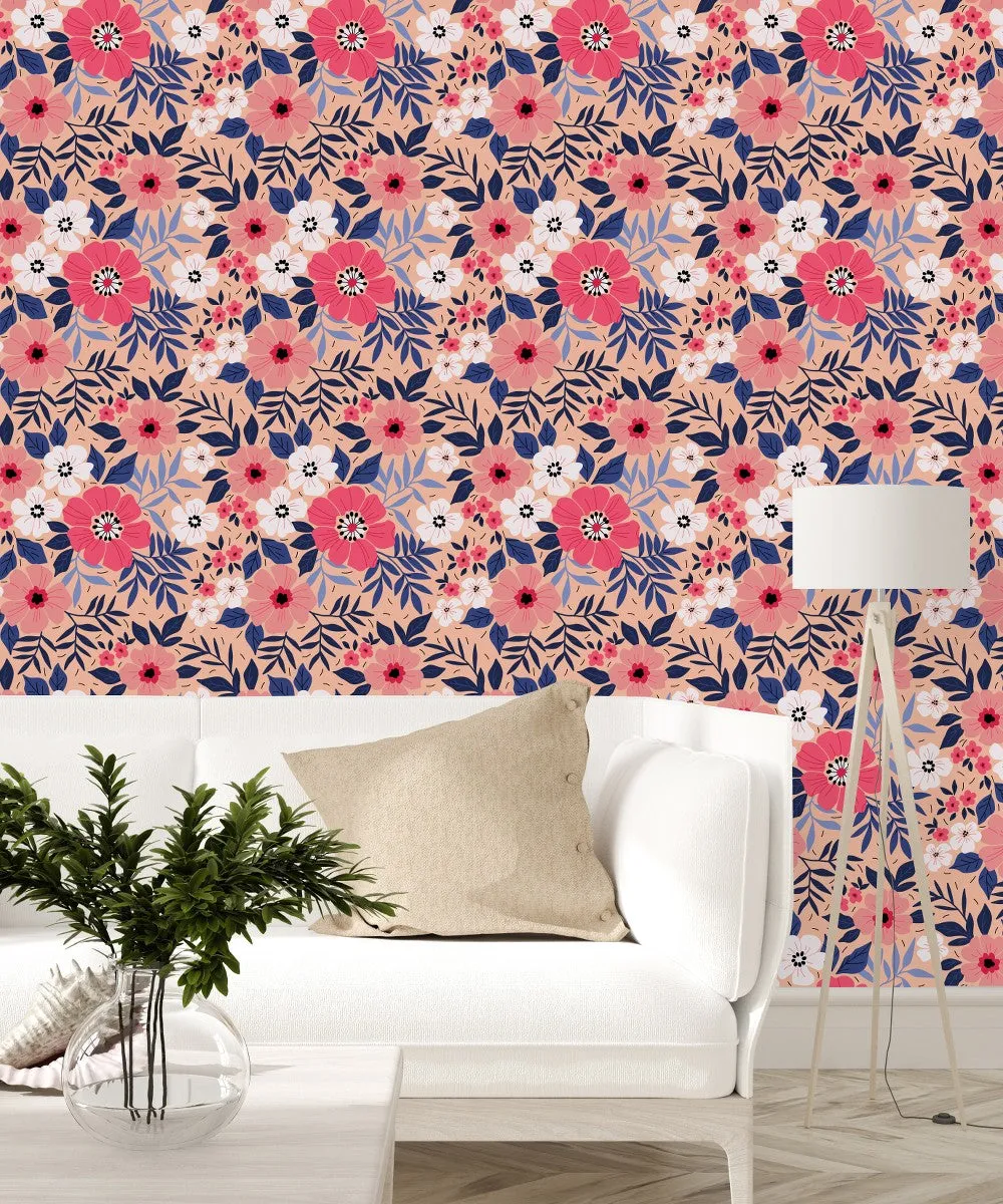 Fashionable Dark Blue Leaves Wallpaper Vogue