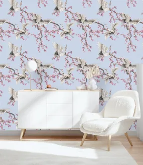 Fashionable Sakura and Cranes Wallpaper Chic