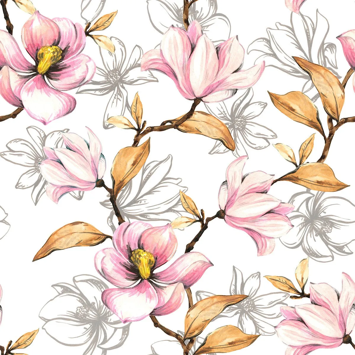 Fashionable White Wallpaper with Pink Flowers Chic