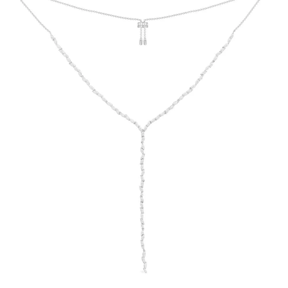 Festival Y-Drop Adjustable Necklace - White Silver