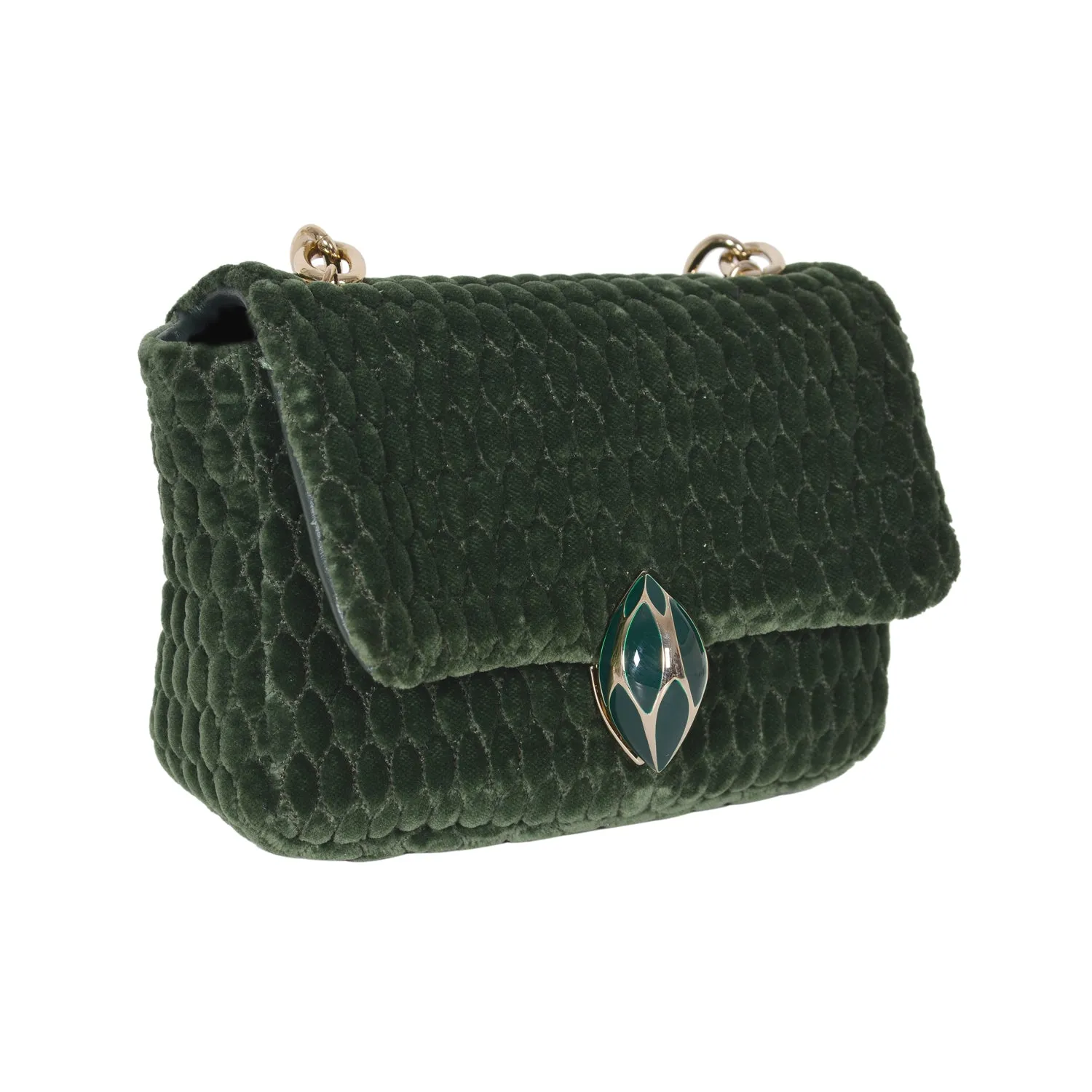 F.E.V GREEN QUILTED VELVET ASPEN BUM-CHAIN BAG