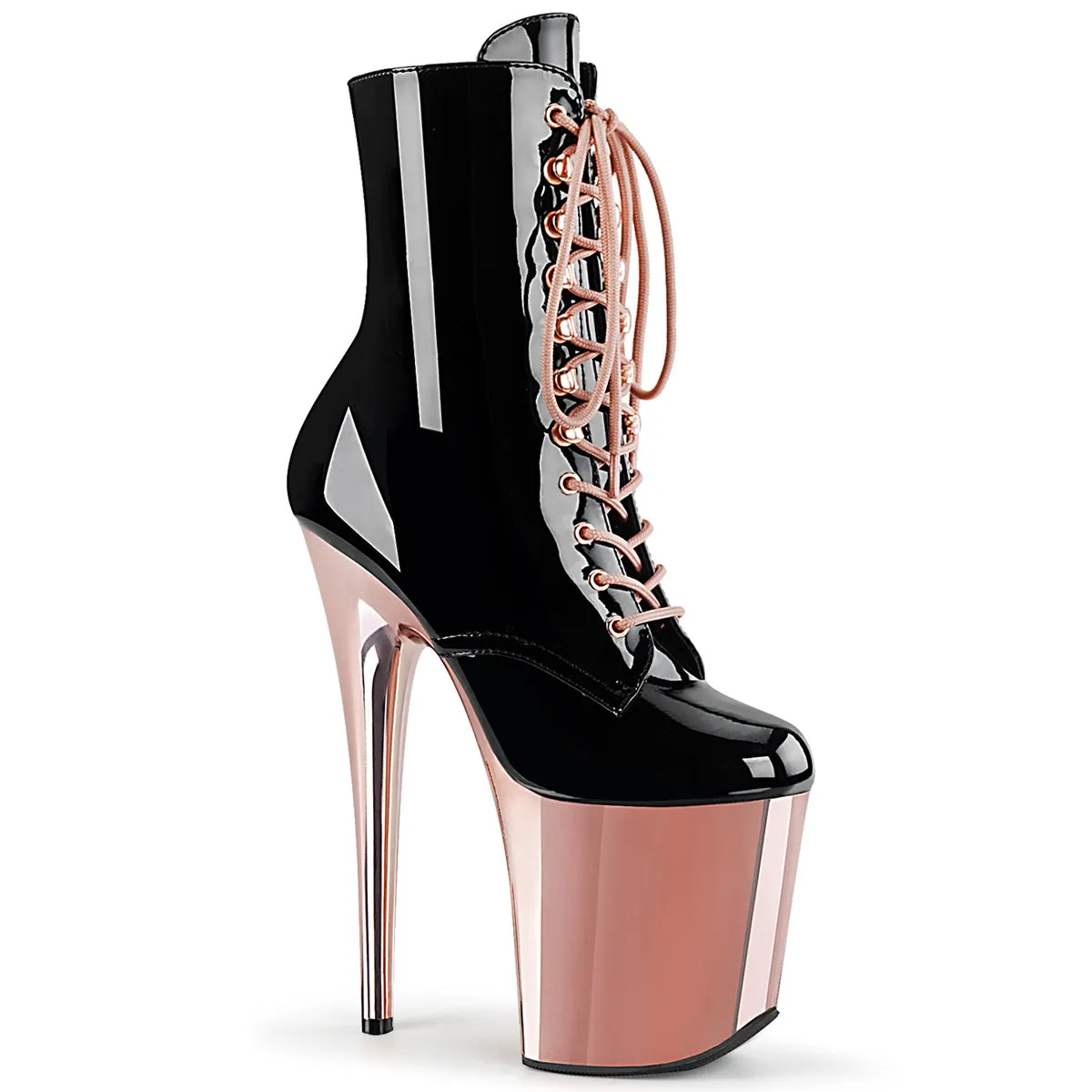 FLAMINGO-1020 Pleaser Shoes Metallic Rose Gold Platform Exotic Dancer Bootie