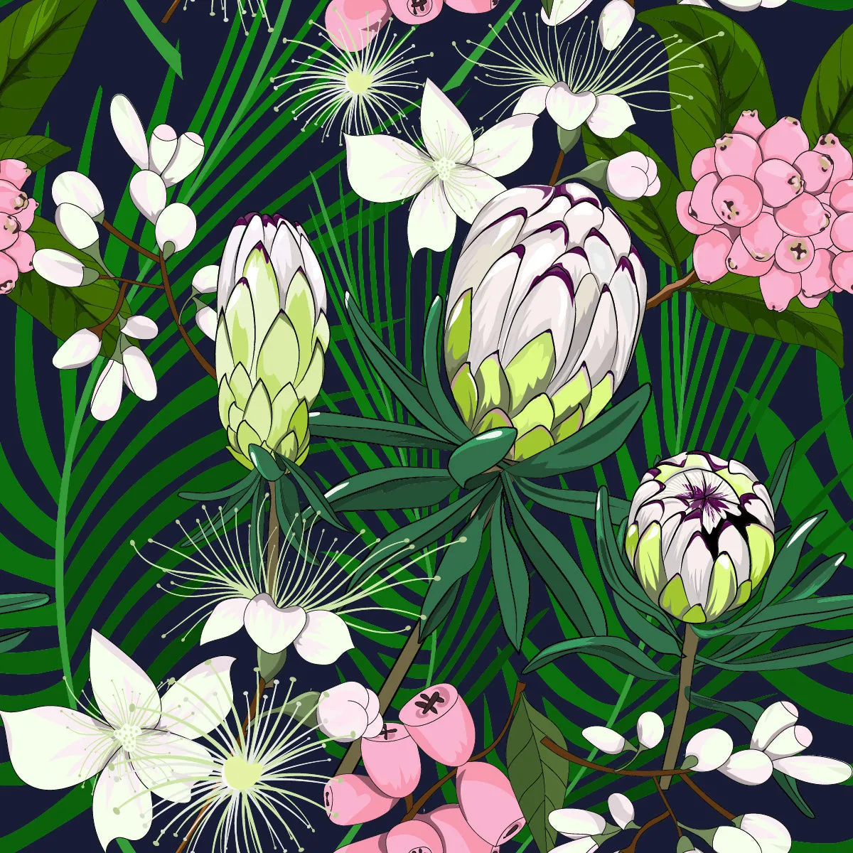 Floral Wallpaper with White Protea