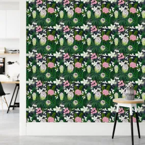 Floral Wallpaper with White Protea