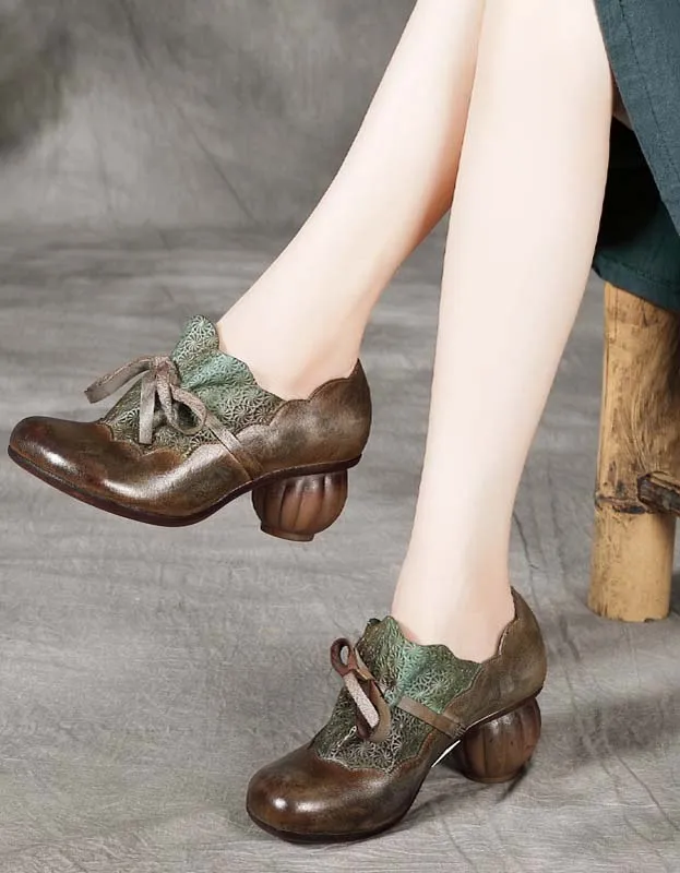 Front Lace-up Vintage Chunky Heels