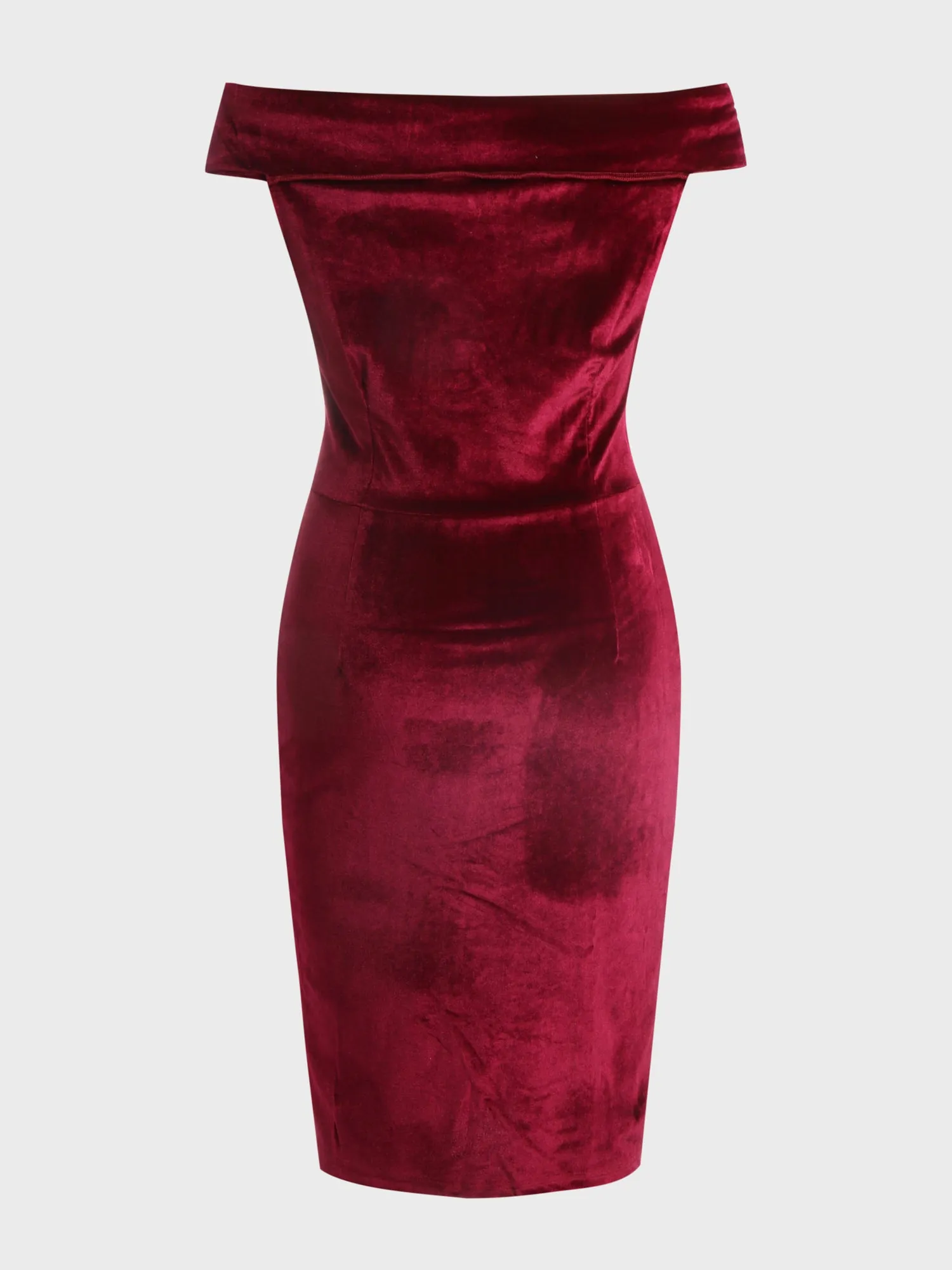 Gold Velvet Off-Shoulder Midi Dress (Red)