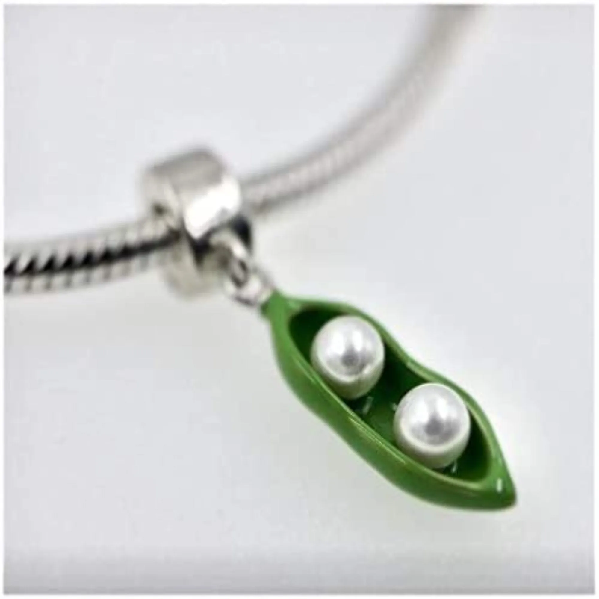 Green Sweet Pea Peapod Silver Dangle Pendant