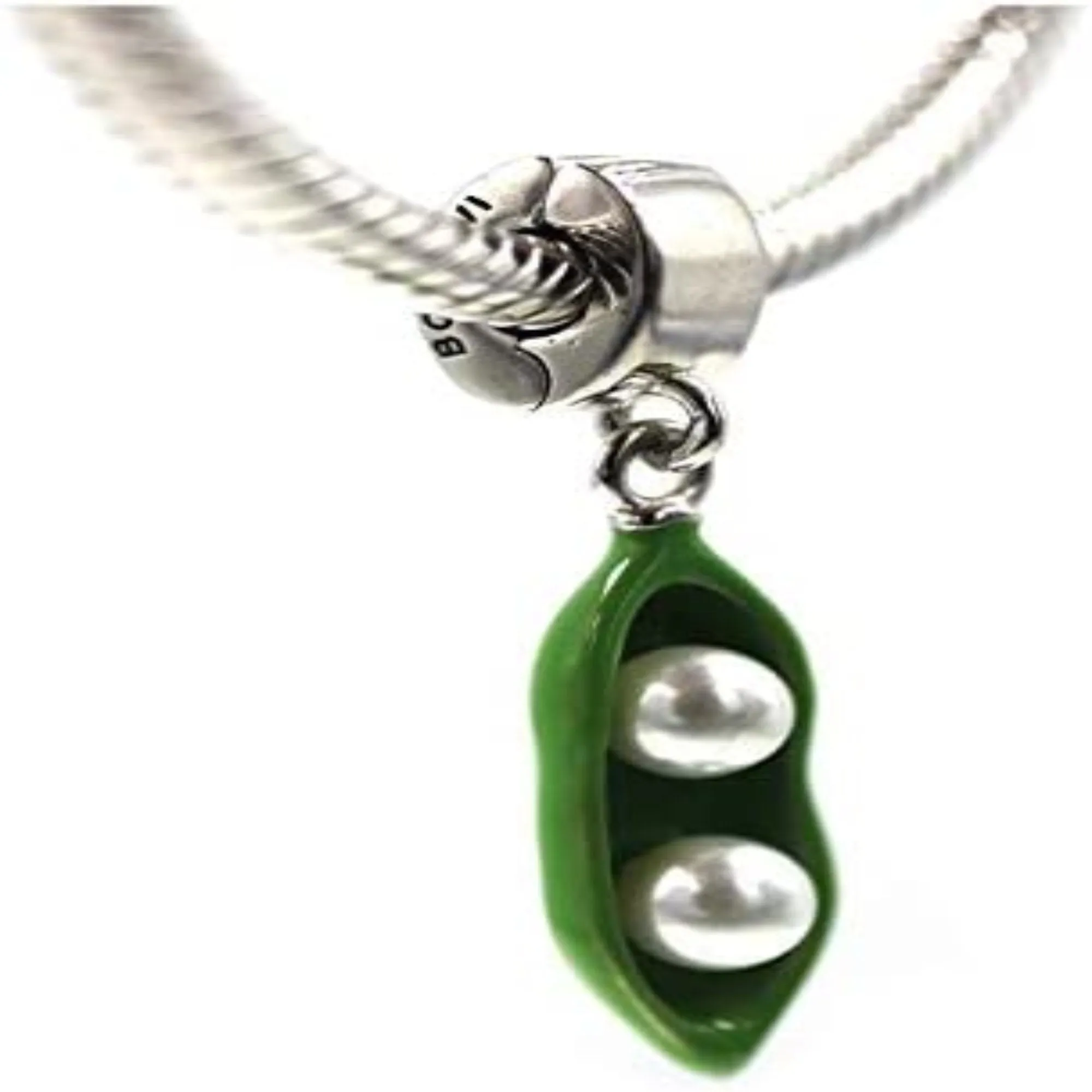 Green Sweet Pea Peapod Silver Dangle Pendant