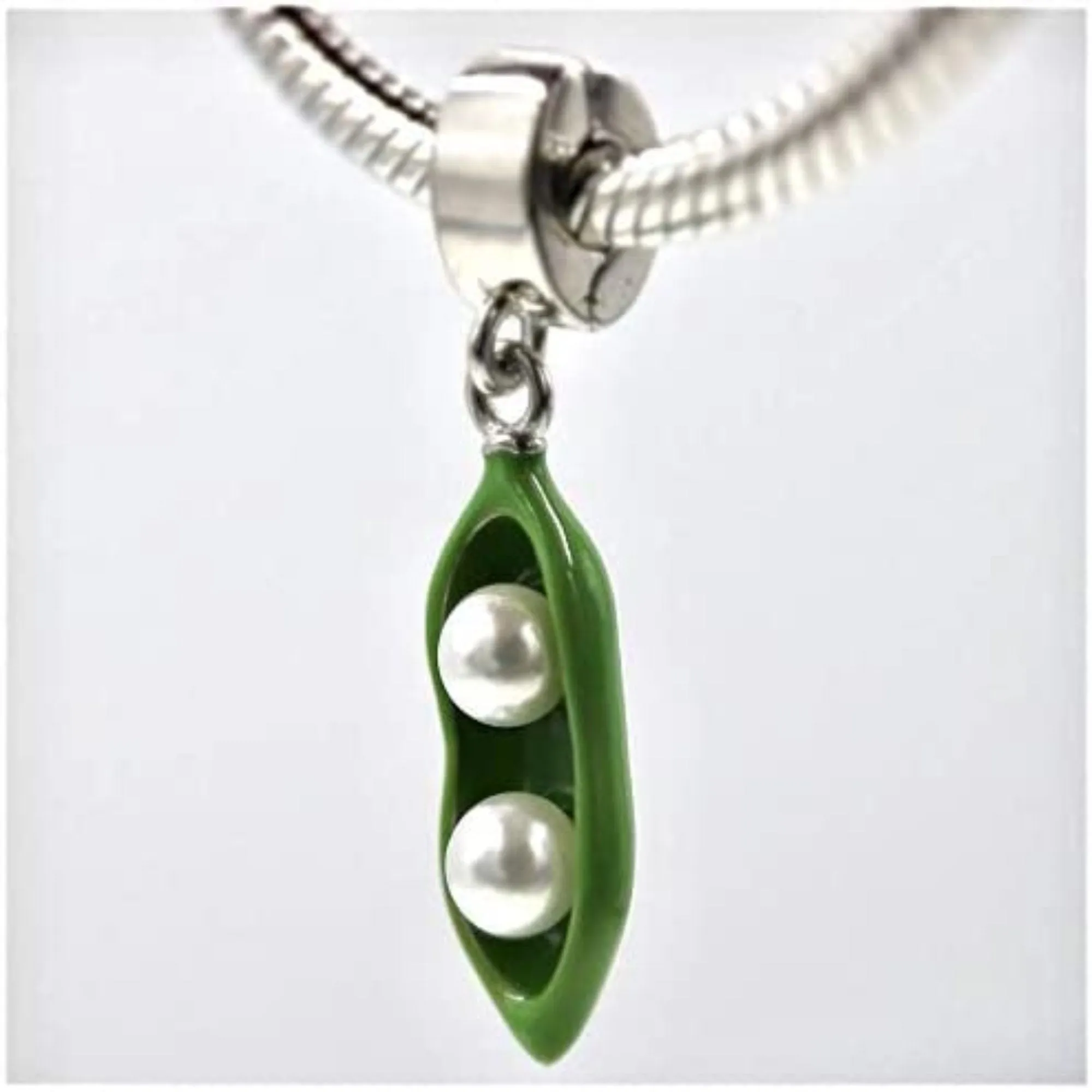 Green Sweet Pea Peapod Silver Dangle Pendant