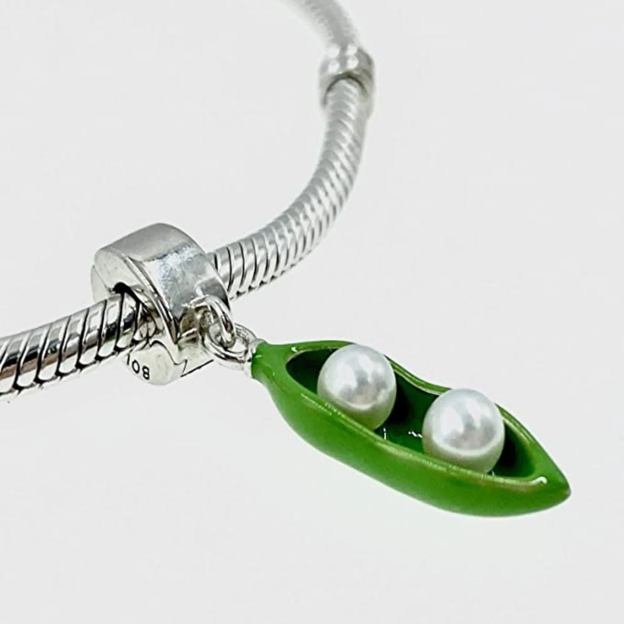 Green Sweet Pea Peapod Silver Dangle Pendant