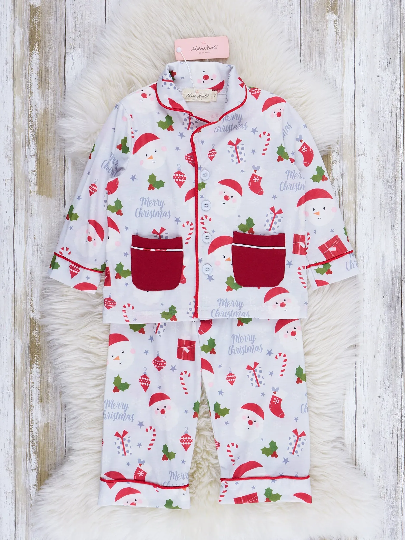 Grey & Red Holly Christmas Pajamas