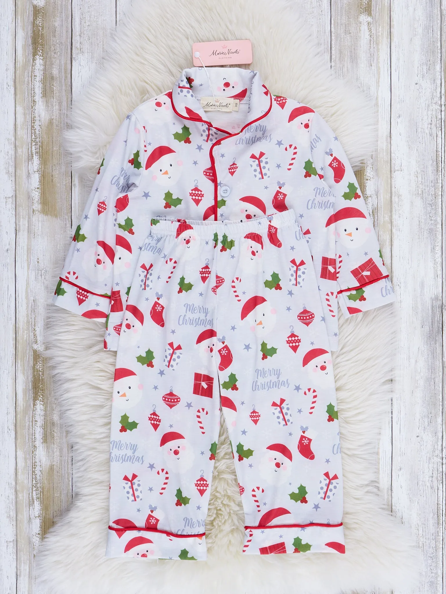 Grey & Red Holly Christmas Pajamas