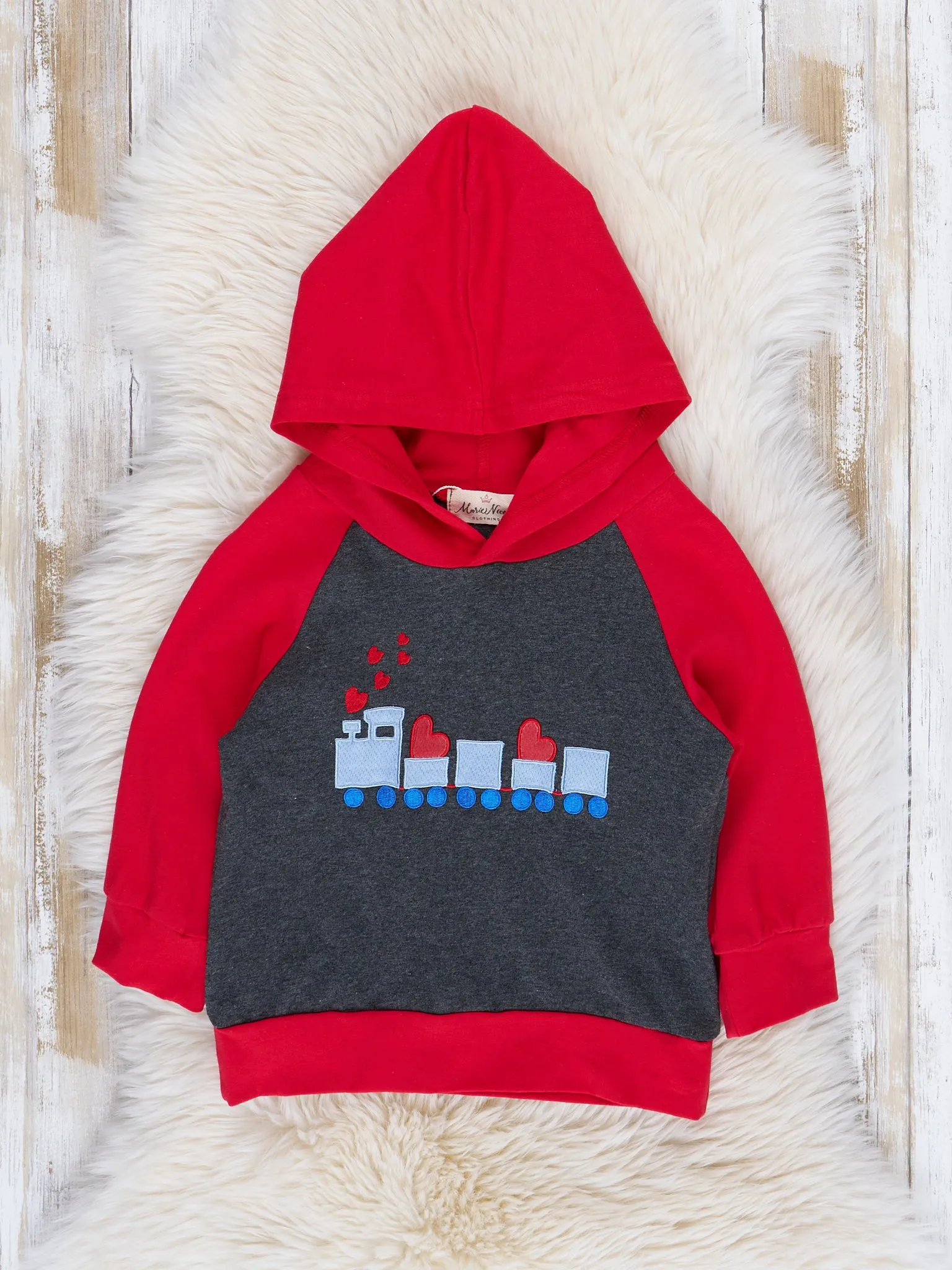 Grey & Red Raglan Candy Hearts Train Hoodie