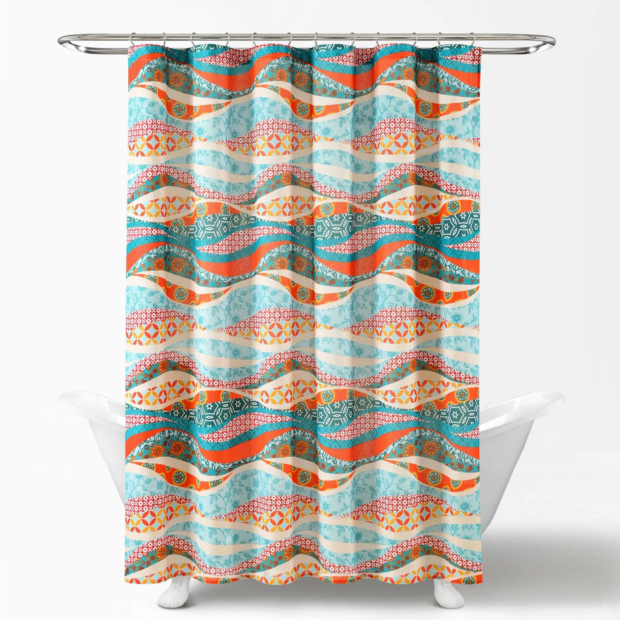 Hailey Watercolor Wave Cotton Shower Curtain