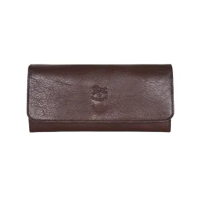 IL BISONTE WOMEN'S TRI-FOLD WALLET IN DARK BROWN  COWHIDE LEATHER