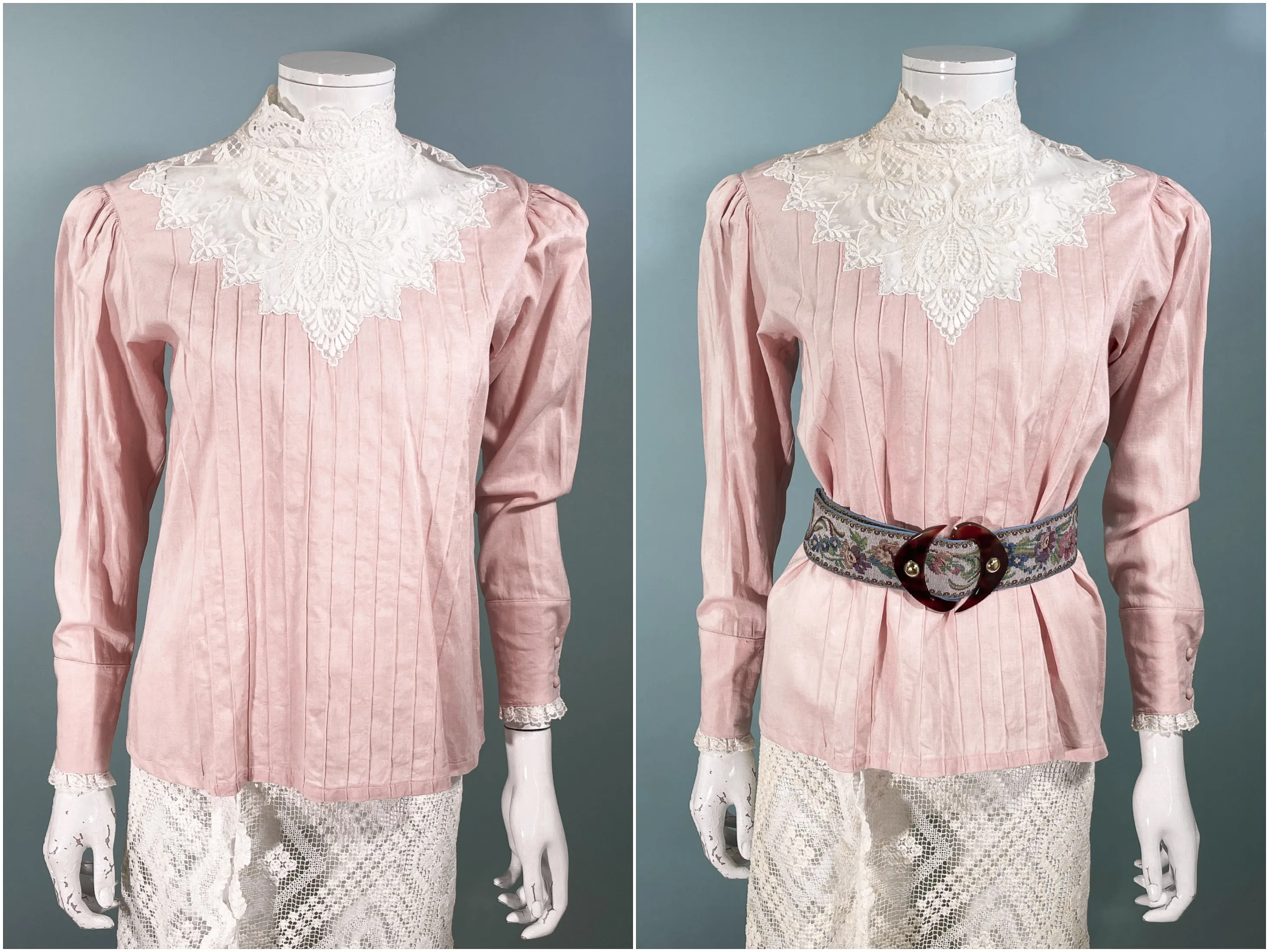 JG Hook Pink Vintage Victorian Style Granny Linen/Lace Blouse SZ 6 Petite