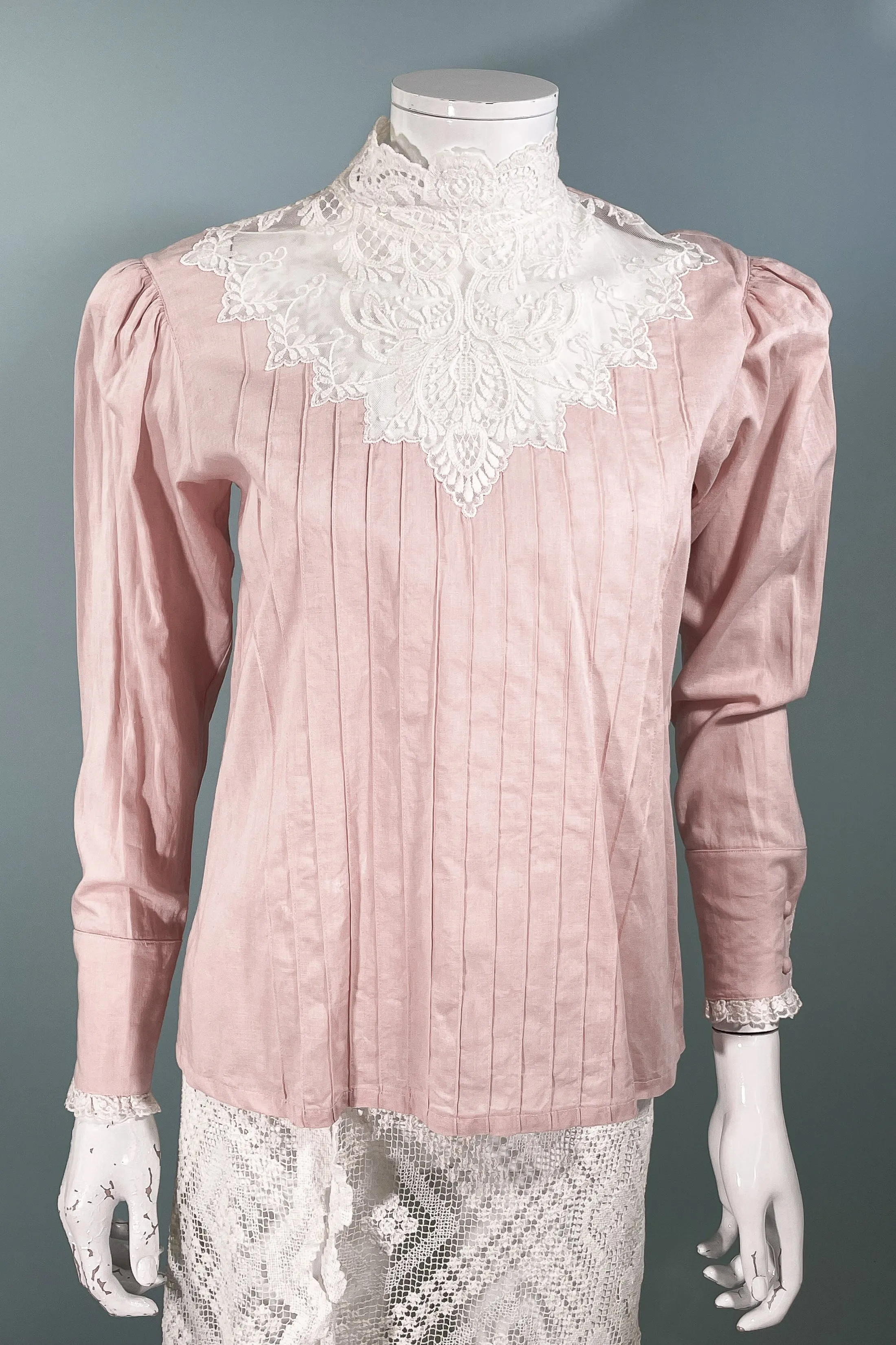 JG Hook Pink Vintage Victorian Style Granny Linen/Lace Blouse SZ 6 Petite