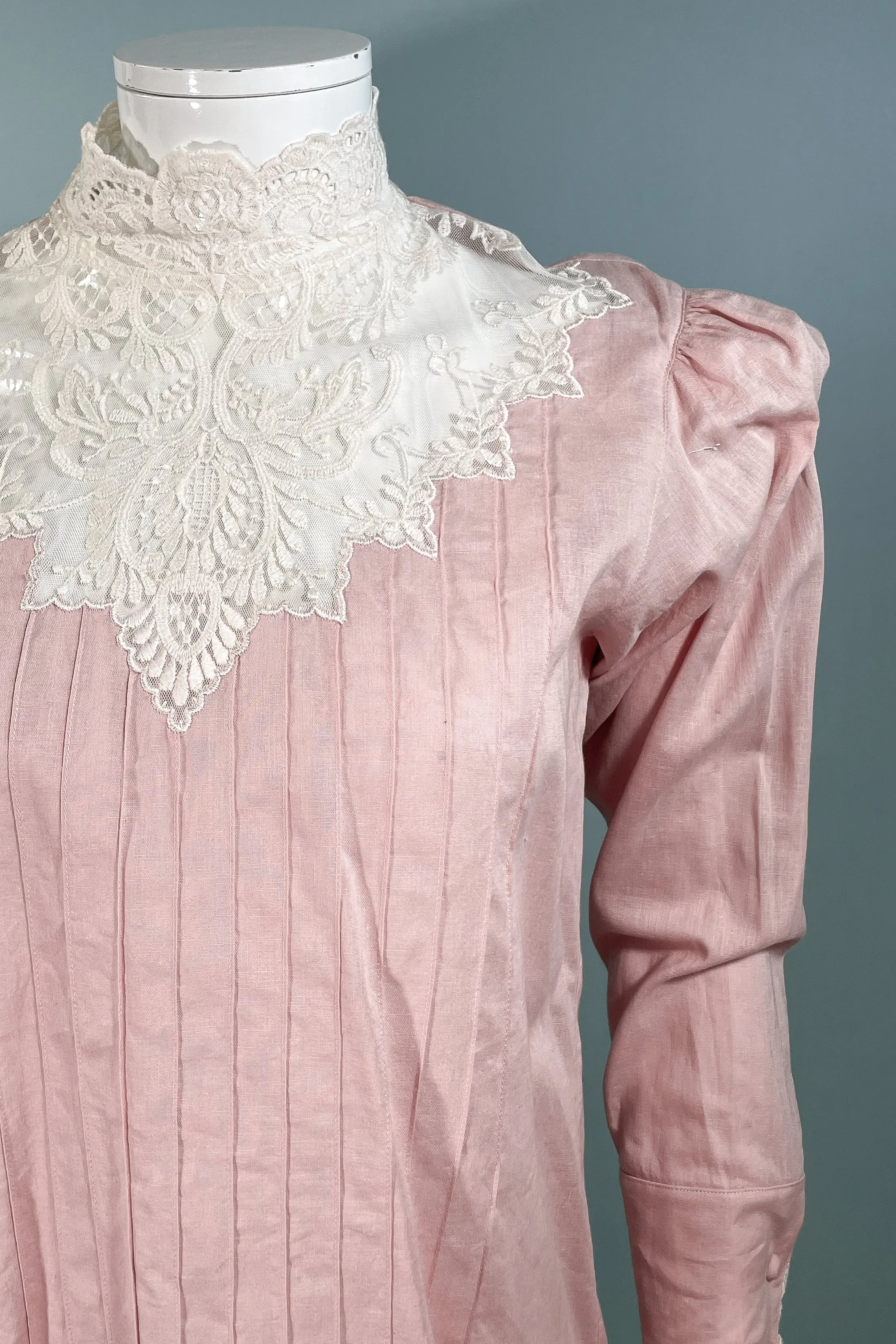 JG Hook Pink Vintage Victorian Style Granny Linen/Lace Blouse SZ 6 Petite