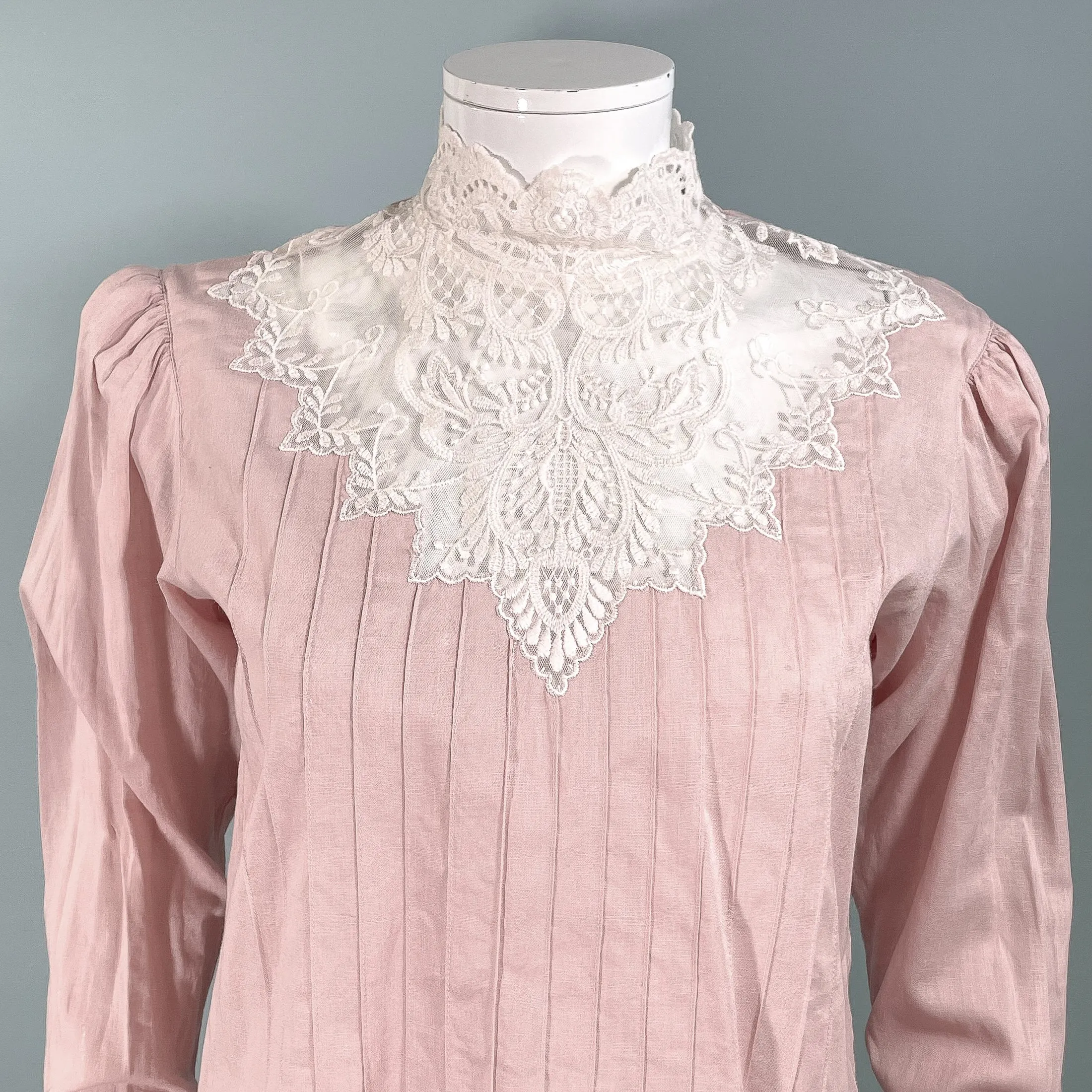 JG Hook Pink Vintage Victorian Style Granny Linen/Lace Blouse SZ 6 Petite