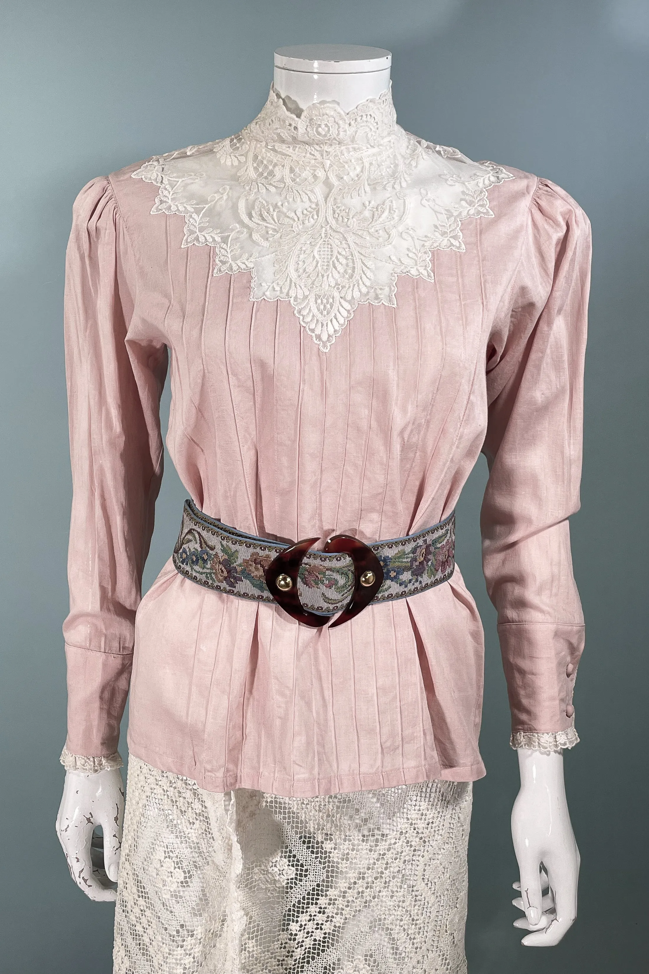 JG Hook Pink Vintage Victorian Style Granny Linen/Lace Blouse SZ 6 Petite