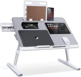 Laptop Bed Tray Desk Adjustable Laptop Stand for Bed, Foldable Laptop Table with Storage Drawer for Eating, Working, Writing, Gaming, Drawing