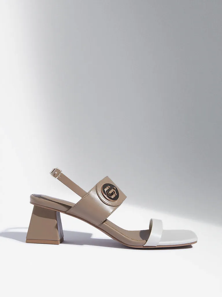 LUNA BLU Beige Hardware-Detailed Block Heel Sandals