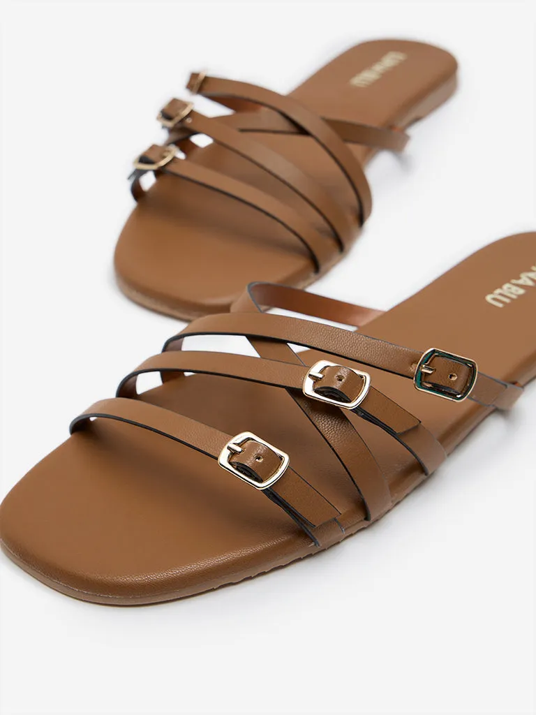 LUNA BLU Light Brown Buckled Sandals