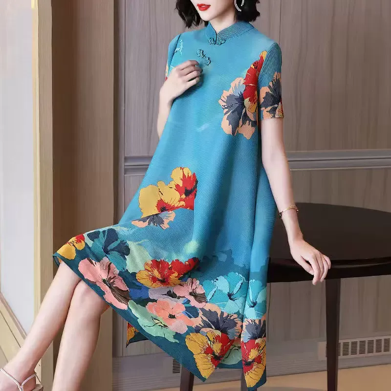 (M-3XL) Plus Size Printed A Line Loose Qipao Dress