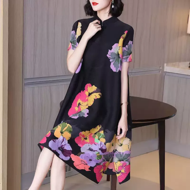 (M-3XL) Plus Size Printed A Line Loose Qipao Dress