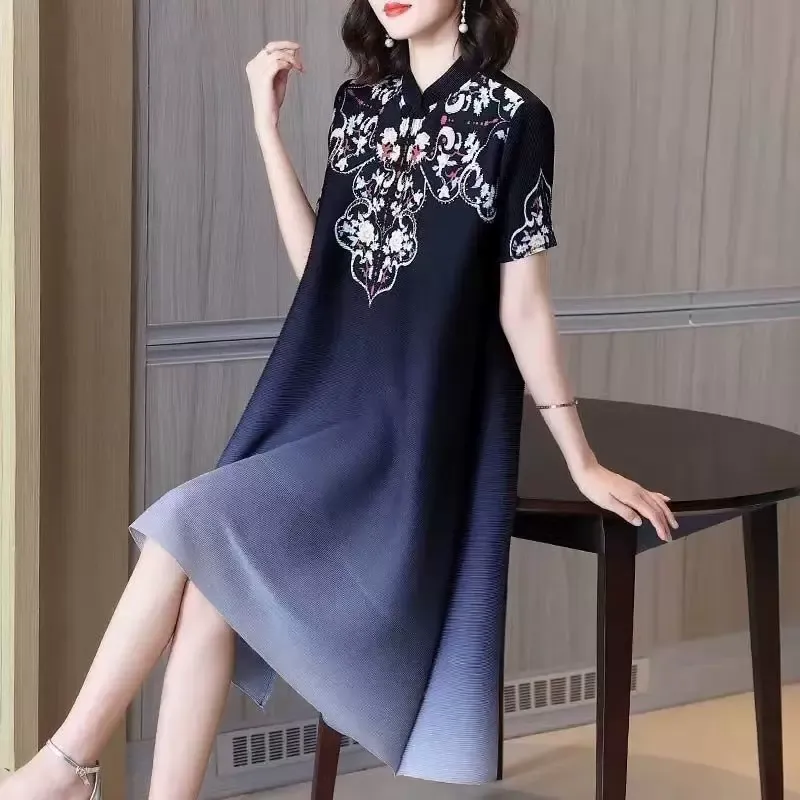 (M-3XL) Plus Size Printed A Line Loose Qipao Dress