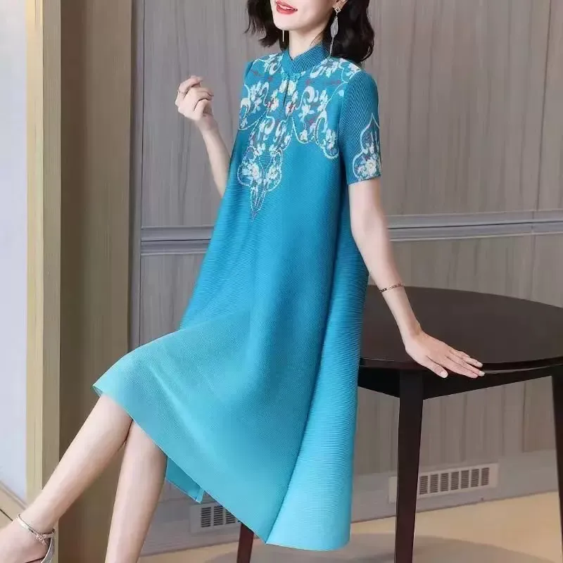 (M-3XL) Plus Size Printed A Line Loose Qipao Dress