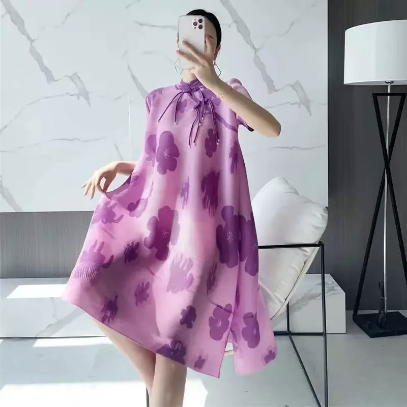 (M-3XL) Plus Size Printed A Line Loose Qipao Dress