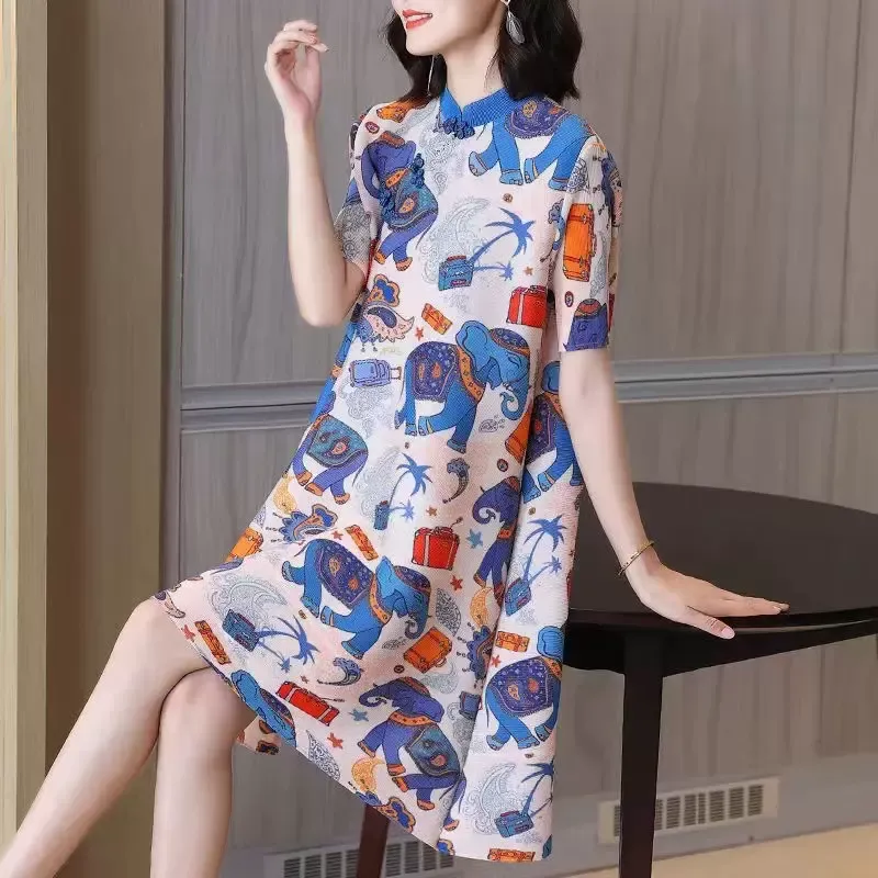 (M-3XL) Plus Size Printed A Line Loose Qipao Dress