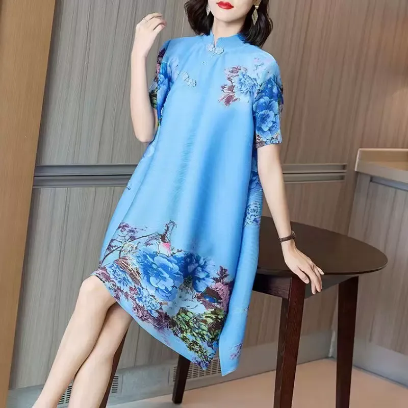 (M-3XL) Plus Size Printed A Line Loose Qipao Dress