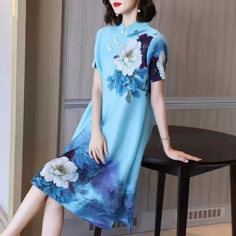 (M-3XL) Plus Size Printed A Line Loose Qipao Dress