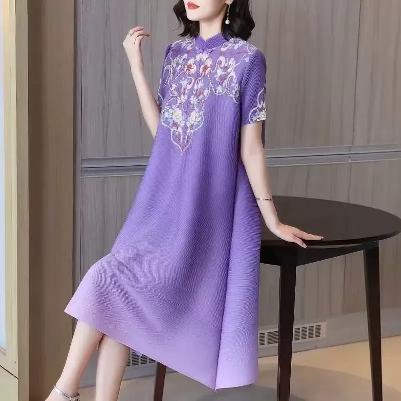 (M-3XL) Plus Size Printed A Line Loose Qipao Dress