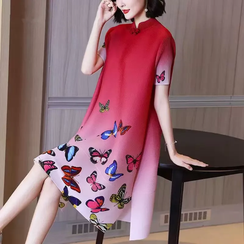 (M-3XL) Plus Size Printed A Line Loose Qipao Dress