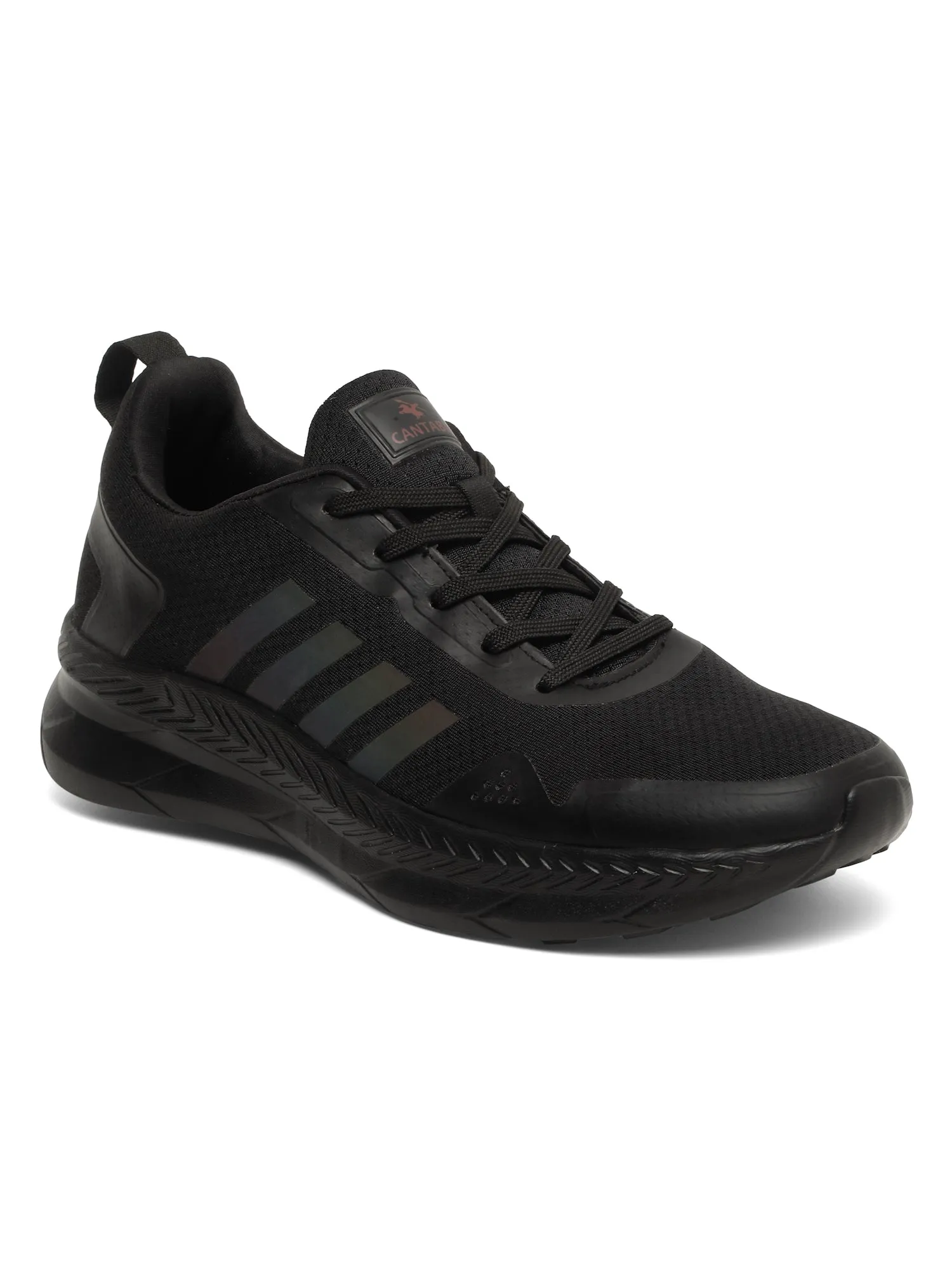 Men's Black Solid Lace-Up Running Shoes