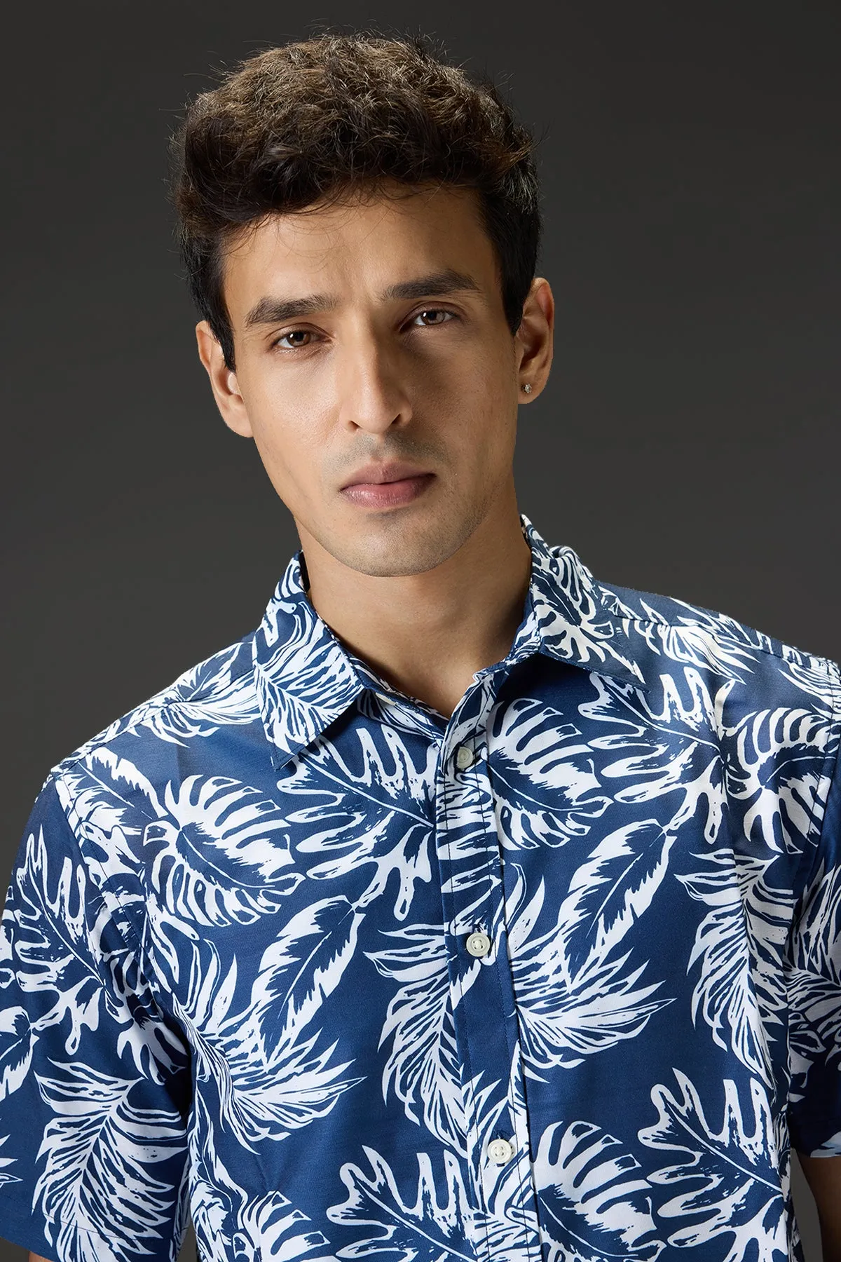 Men's Regular Blue Tropical Shirt