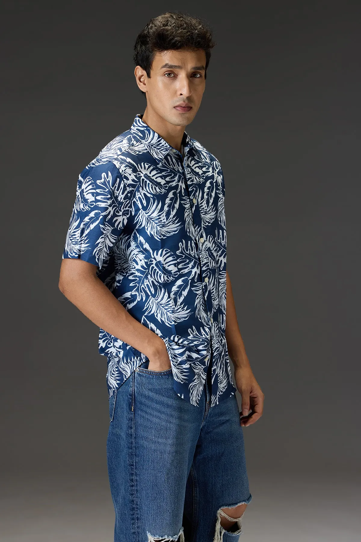 Men's Regular Blue Tropical Shirt