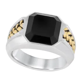 MEN'S SILVER AND YELLOW GOLD FASHION RING WITH BLACK ONYX