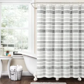 Modern Tufted Stripe Yarn Dyed Recycled Cotton Shower Curtain