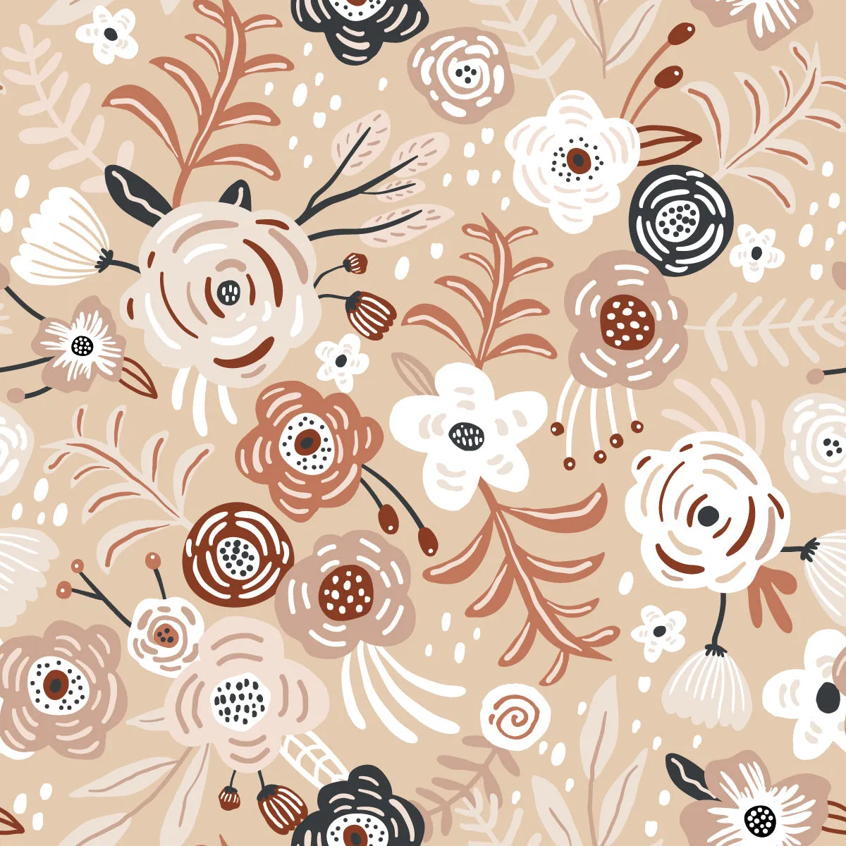 Modish Beige Flowers Wallpaper Vogue